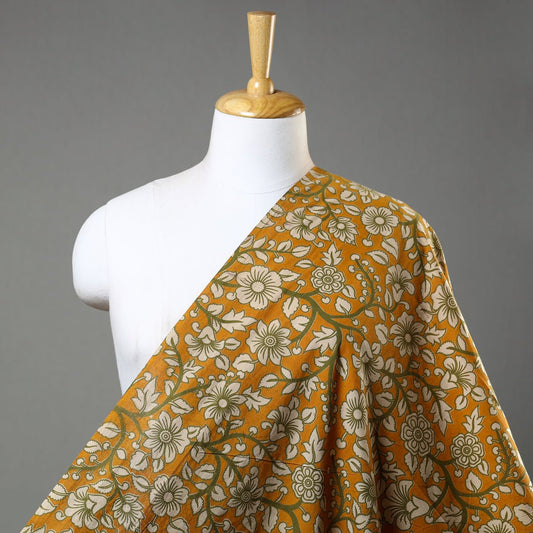Kalamkari Screen Print Cotton Fabric - Mustard - homesewn