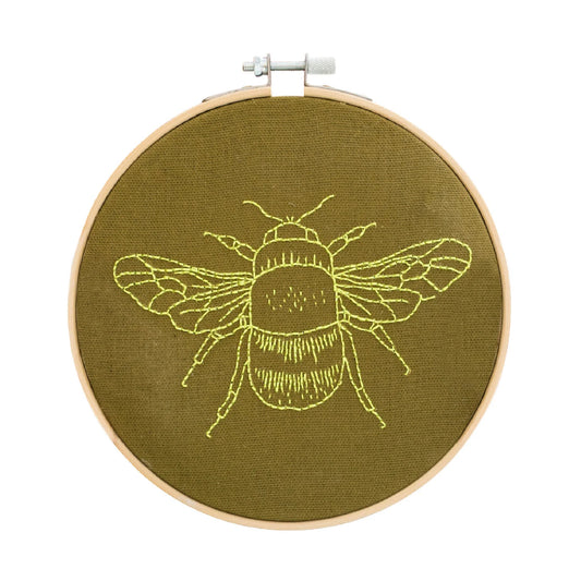 Bee Embroidery Hoop Kit - Khaki Yellow