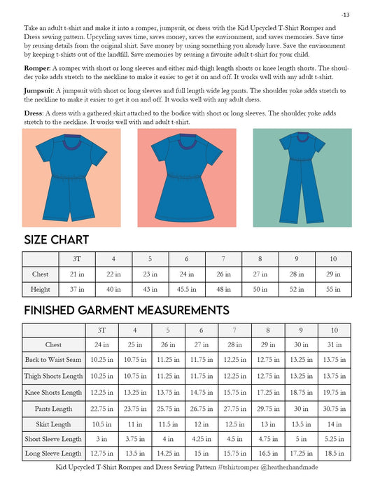 Kid Upcycled T-Shirt Romper and Dress Sewing Pattern - PDF PATTERN - homesewn