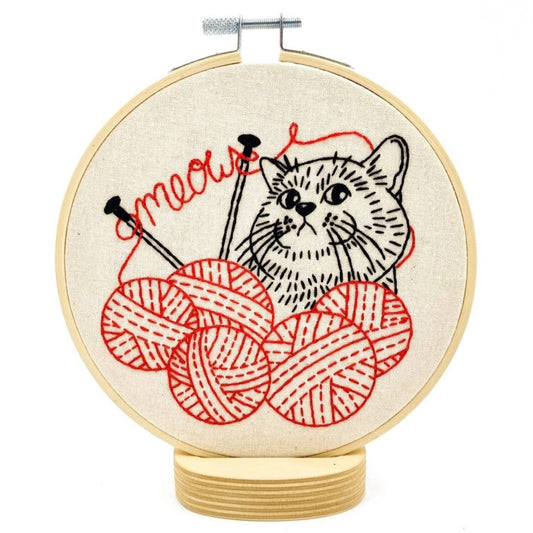 Kitten with Knitting Complete Embroidery Kit - homesewn