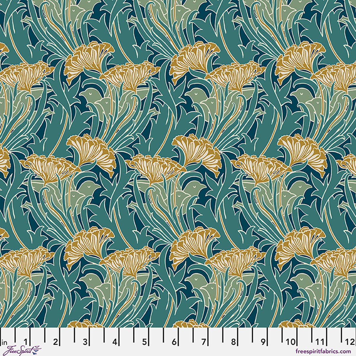 LaceFlower - Teal - William Morris Lodden QUILTING COTTON/POPLIN - homesewn