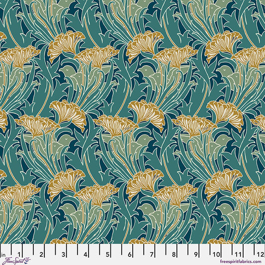 LaceFlower - Teal - William Morris Lodden QUILTING COTTON/POPLIN - homesewn