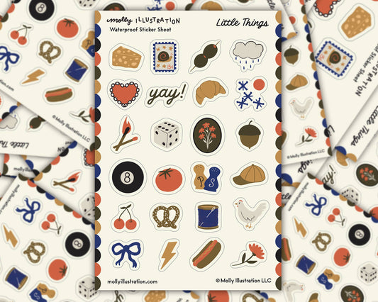 Little Things Illustrated Waterproof Vinyl Sticker Sheet - homesewn