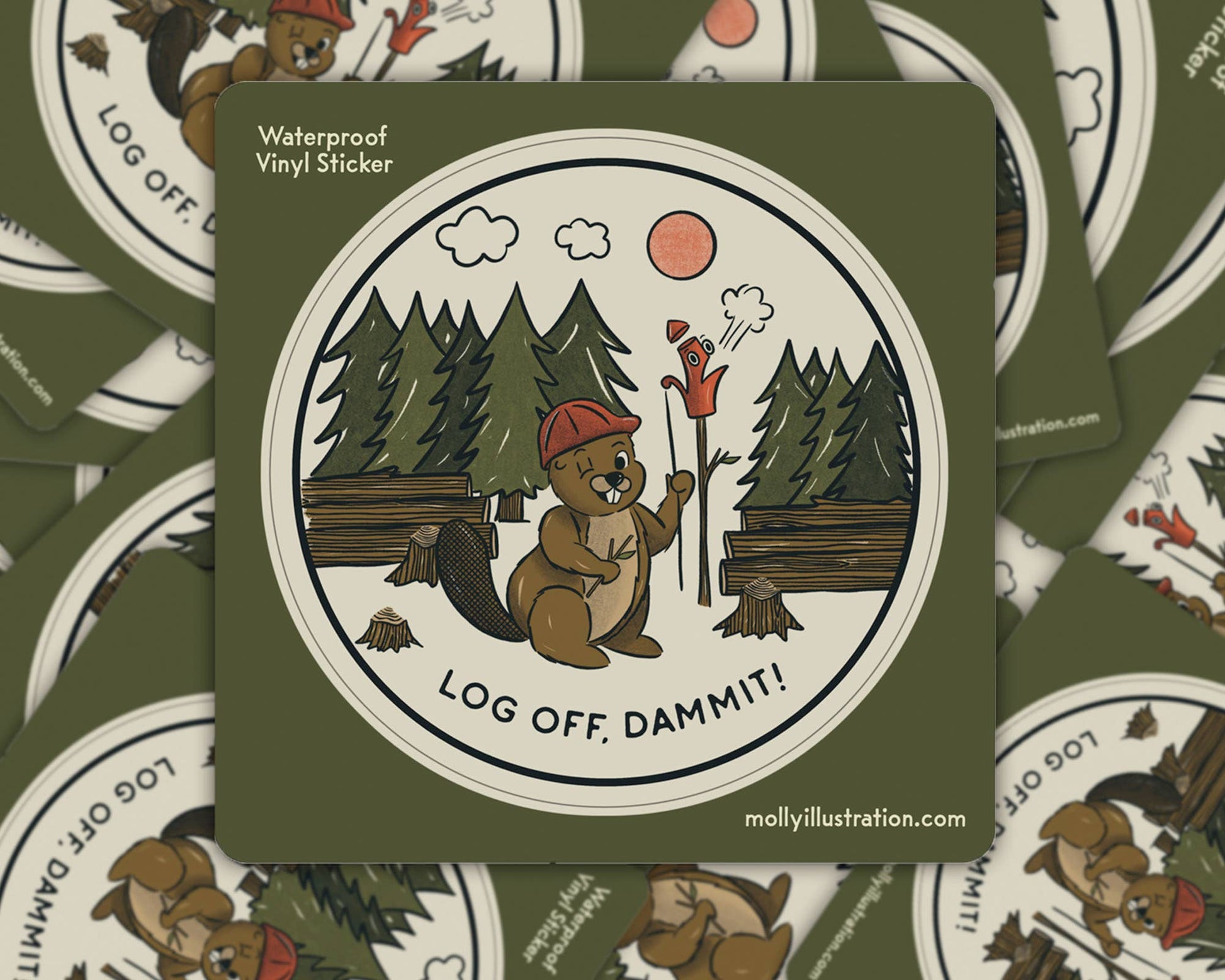 Log Off, Dammit! Cartoon Beaver Waterproof Vinyl Sticker - homesewn