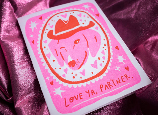 Love Ya, Partner risograph A2 greeting card - homesewn
