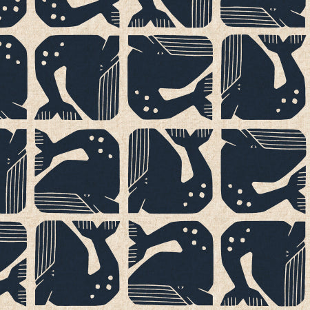 By The Seaside - Grumpy Whale - Navy - Unbleached Canvas