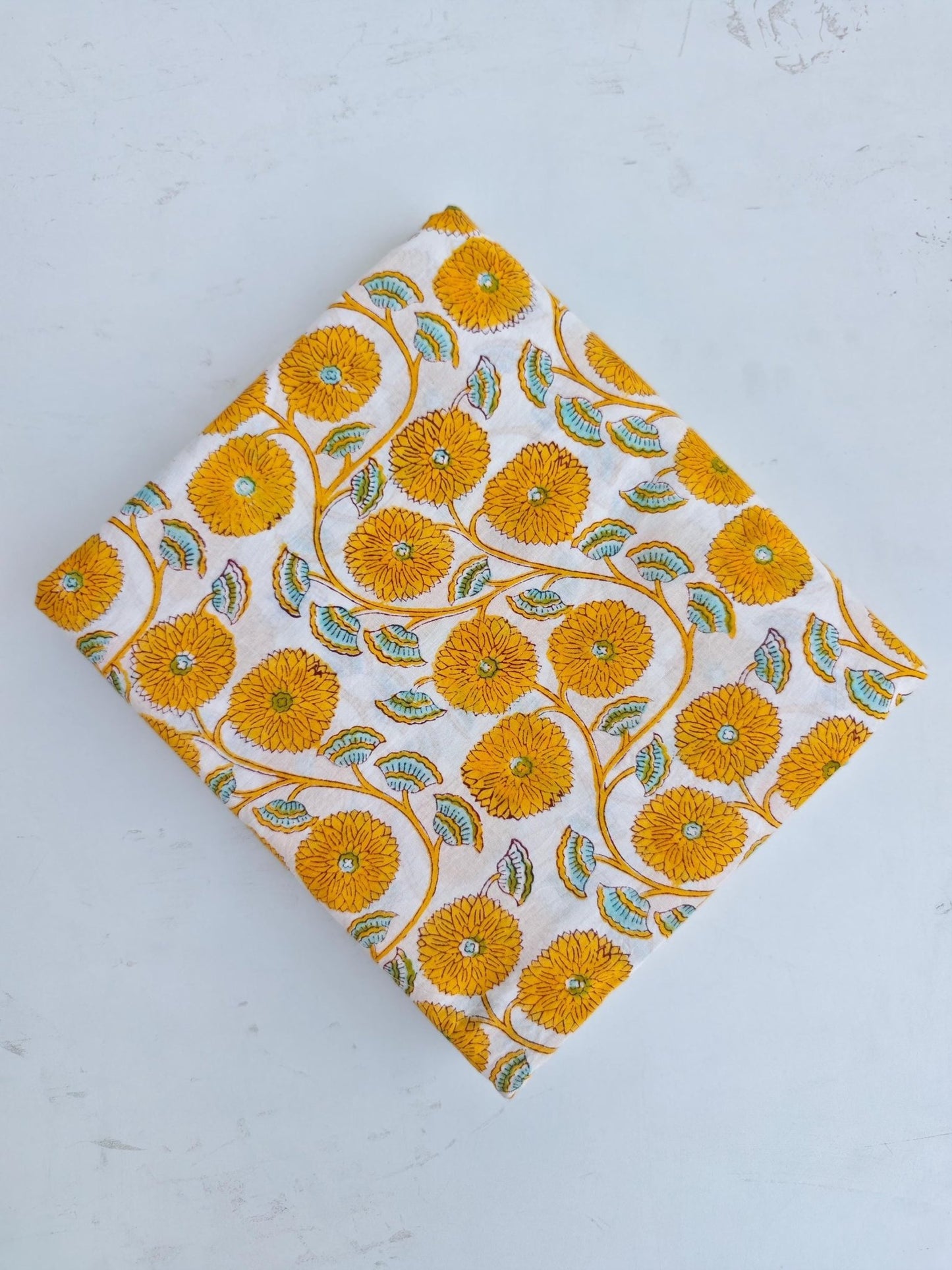 Marigold Hand Block Print Lightweight Cotton - Natural - homesewn