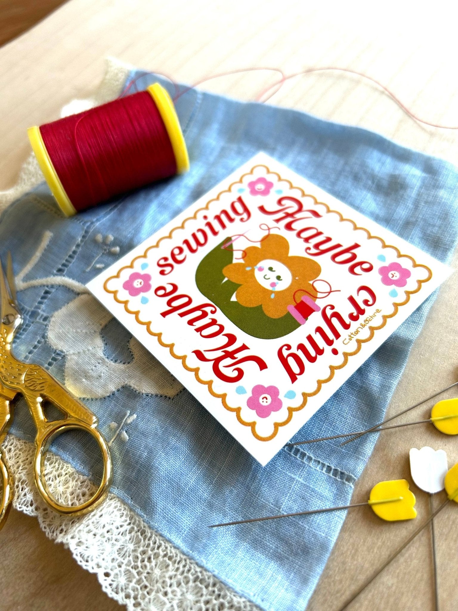 Maybe Crying Maybe Sewing Sticker - homesewn