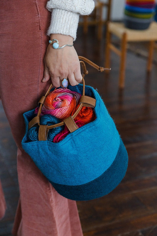 Medium Project Bag - 100% Felted Wool & Leather - homesewn