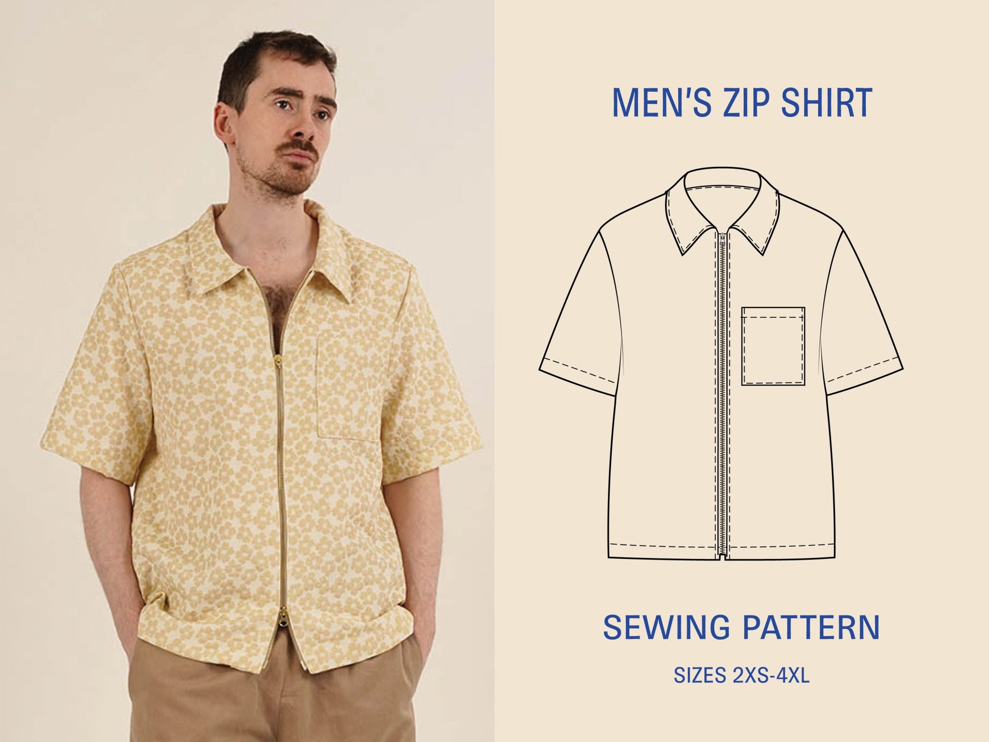 Men's Zip Shirt Sewing Pattern PDF DOWNLOAD - homesewn