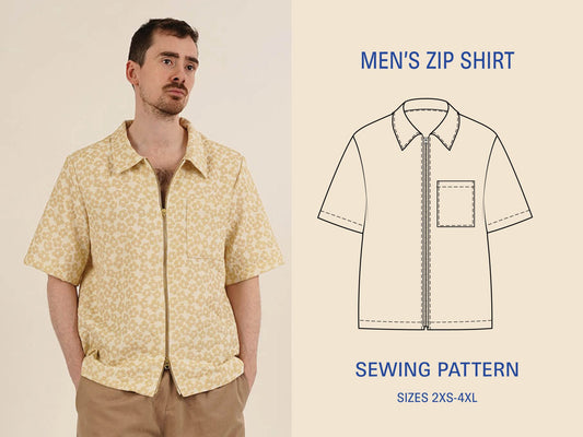 Men's Zip Shirt Sewing Pattern PDF DOWNLOAD - homesewn