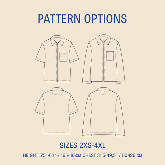 Men's Zip Shirt Sewing Pattern PDF DOWNLOAD - homesewn