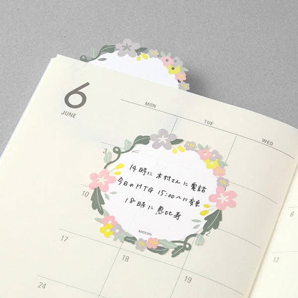 Midori Sticky Notes Floral Design (Die - cut & Gold foil) - homesewn