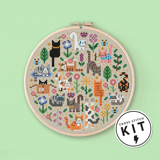 Mini Cat Garden Cross Stitch Kit - homesewn