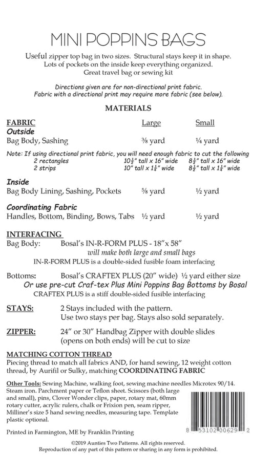 Mini Poppins Bag Paper Pattern with Stays - homesewn