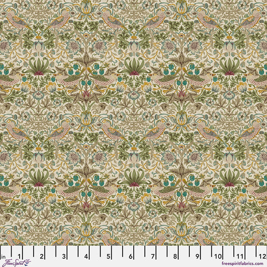 Mini Strawberry Thief - Old Gold - William Morris Lodden QUILTING COTTON/POPLIN - homesewn