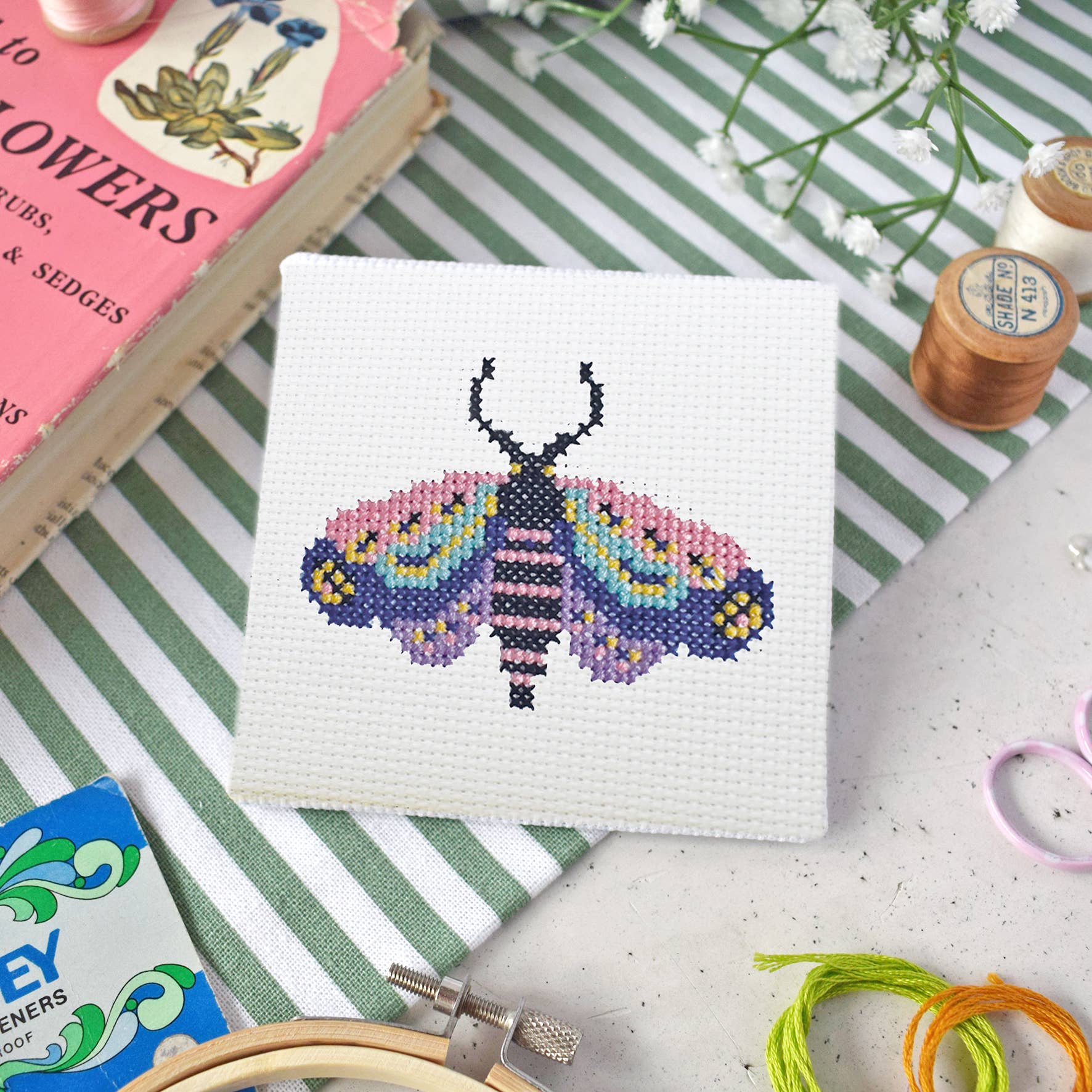 Moth Mini Cross Stitch Kit - homesewn