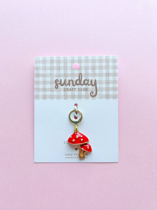 Mushroom Zipper Charm, Stitch Marker, Bag Charm - homesewn