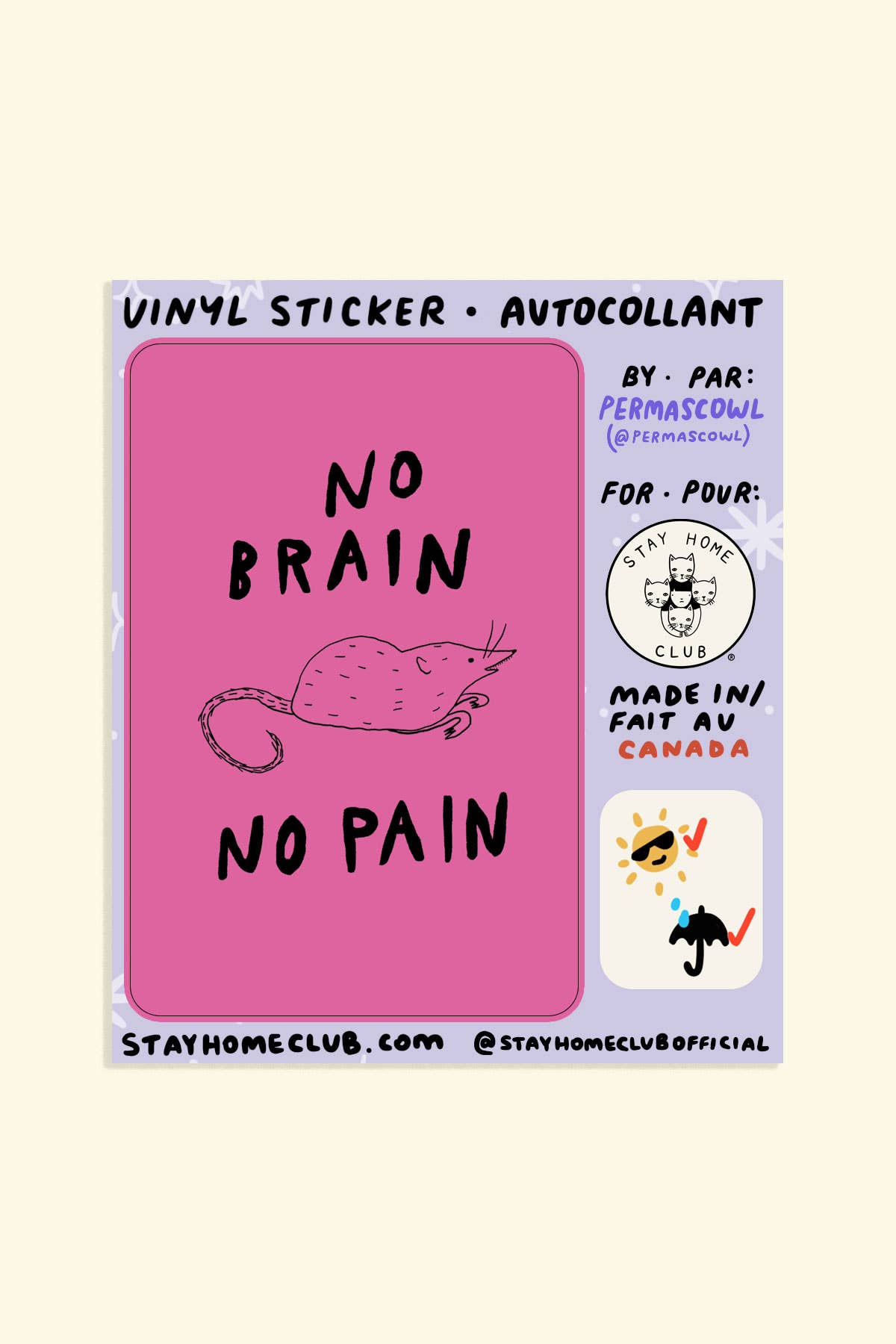 No Brain No Pain Sticker | Waterproof Vinyl Sticker - homesewn