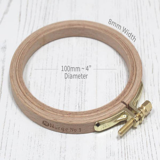Nurge 8mm (0.31") Beech Screwed Embroidery Hoop: 8mm (6/16th") / 100mm / 3.93" - homesewn