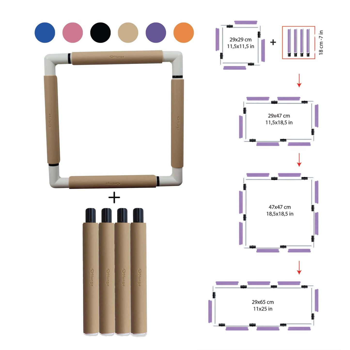 Nurge Embroidery Snap Frame 29cm x 29cm in 6 Colours - homesewn