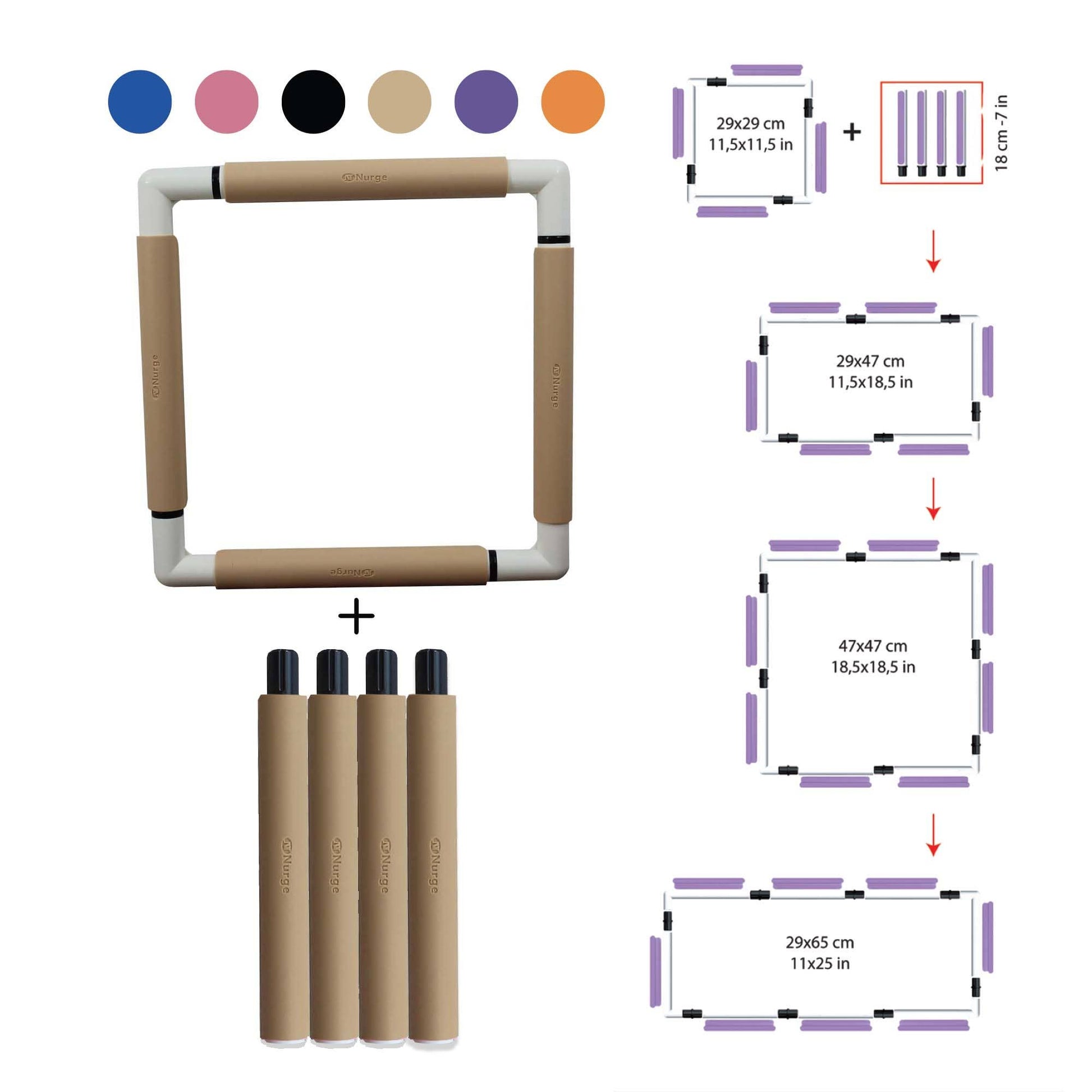 Nurge Embroidery Snap Frame 29cm x 29cm in 6 Colours - homesewn