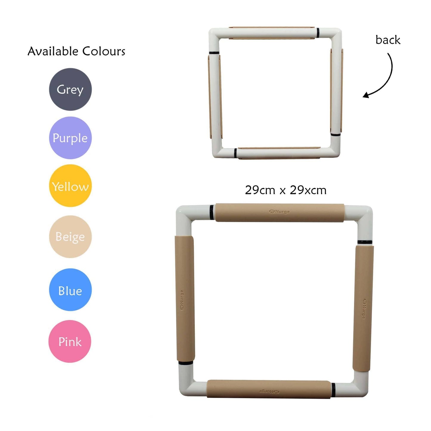 Nurge Embroidery Snap Frame 29cm x 29cm in 6 Colours - homesewn