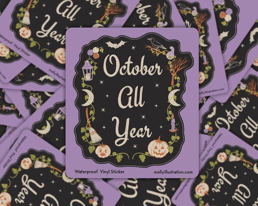 October All Year Halloween Waterproof Vinyl Sticker - homesewn