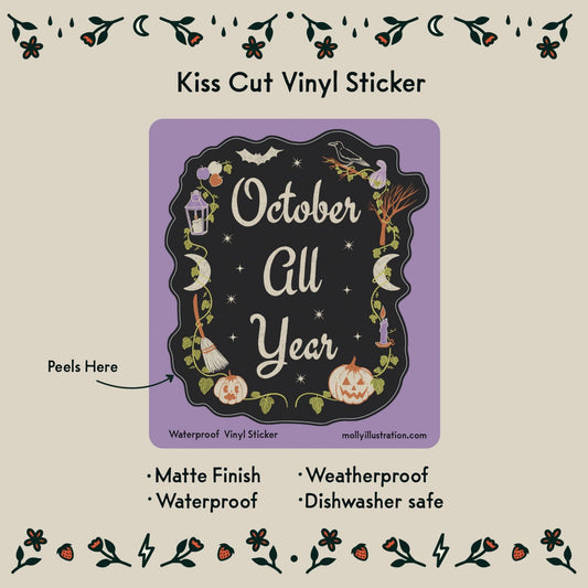 October All Year Halloween Waterproof Vinyl Sticker - homesewn