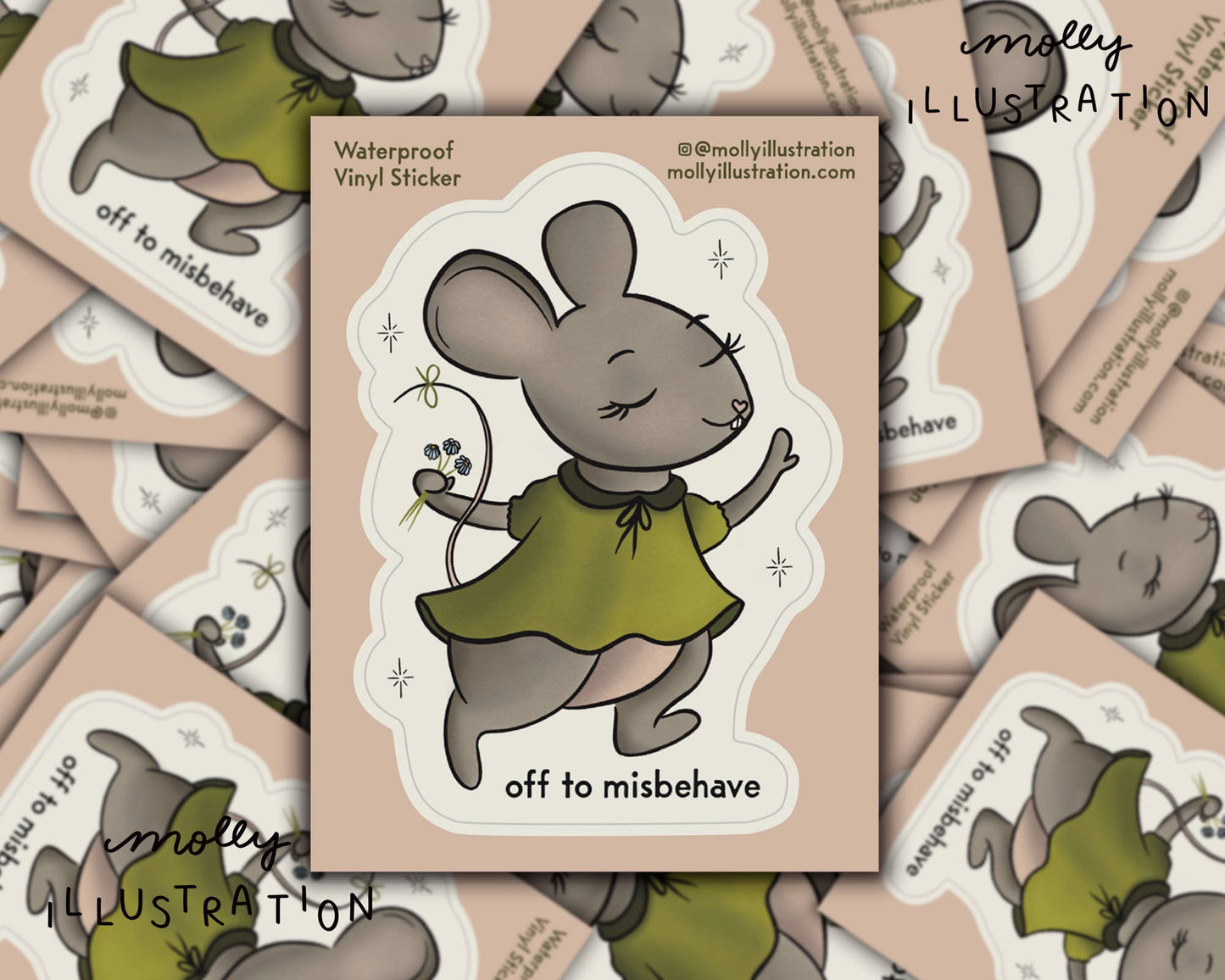 Off to Misbehave Mouse Cartoon Waterproof Vinyl Sticker - homesewn
