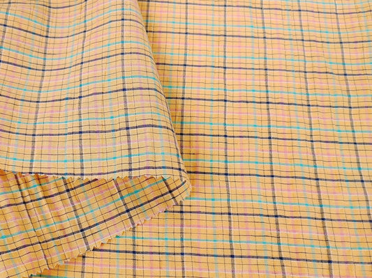 Orange Plaid Linen Blend Fabric with Wrinkle Texture - homesewn