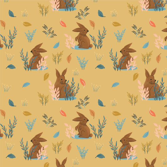 ORGANIC Bunny Hops - Gold - Woodland Creatures - QUILTING COTTON/POPLIN (Copy) - homesewn