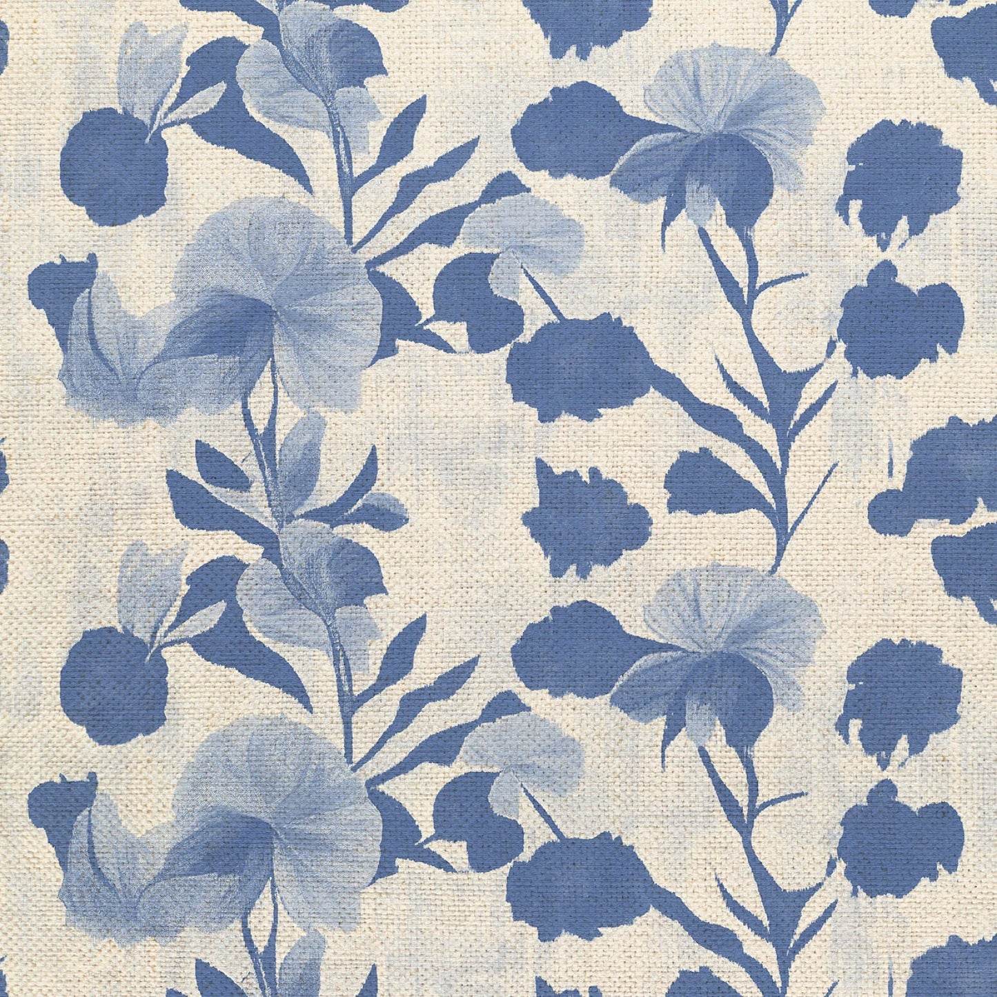 ORGANIC CANVAS Garden Stems - Blue On White - 58" wide - homesewn