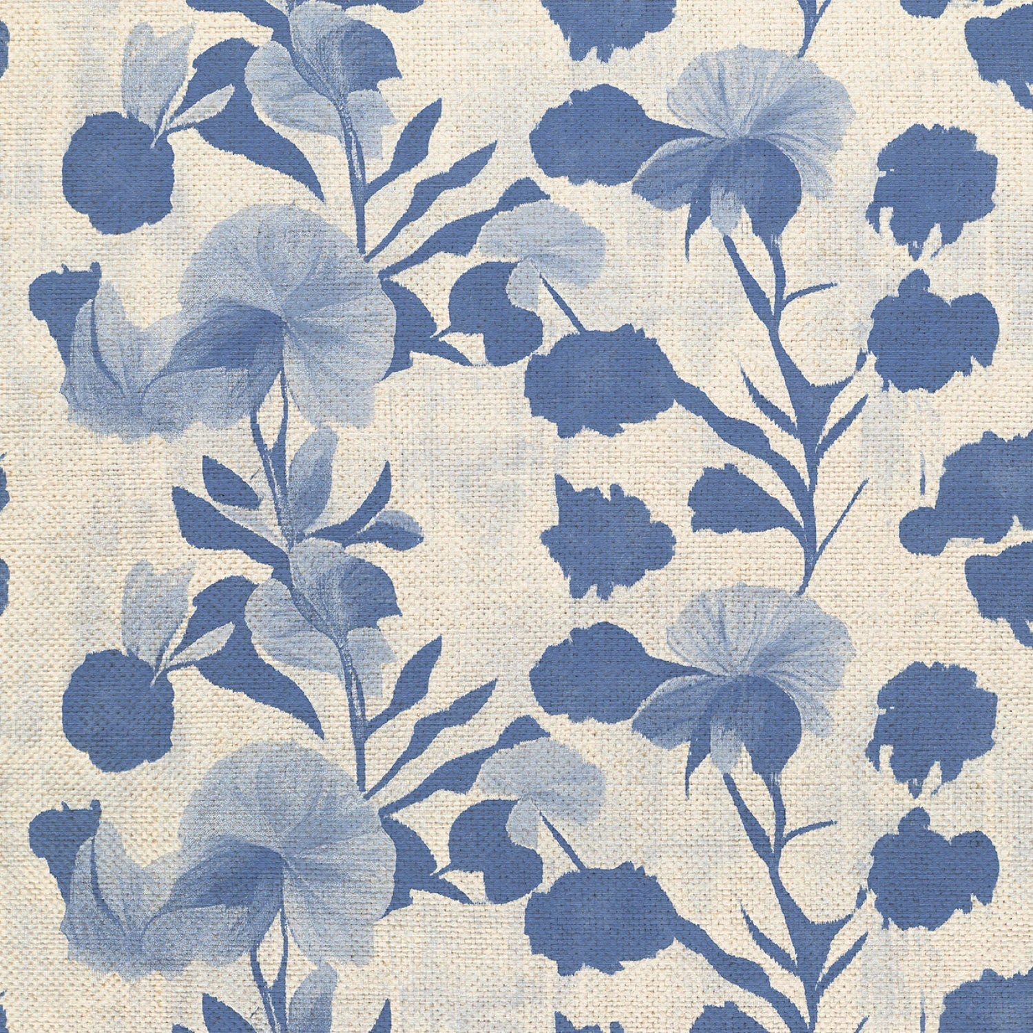 ORGANIC CANVAS Garden Stems - Blue On White - 58" wide - homesewn