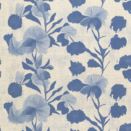 ORGANIC CANVAS Garden Stems - Blue On White - 58" wide - homesewn