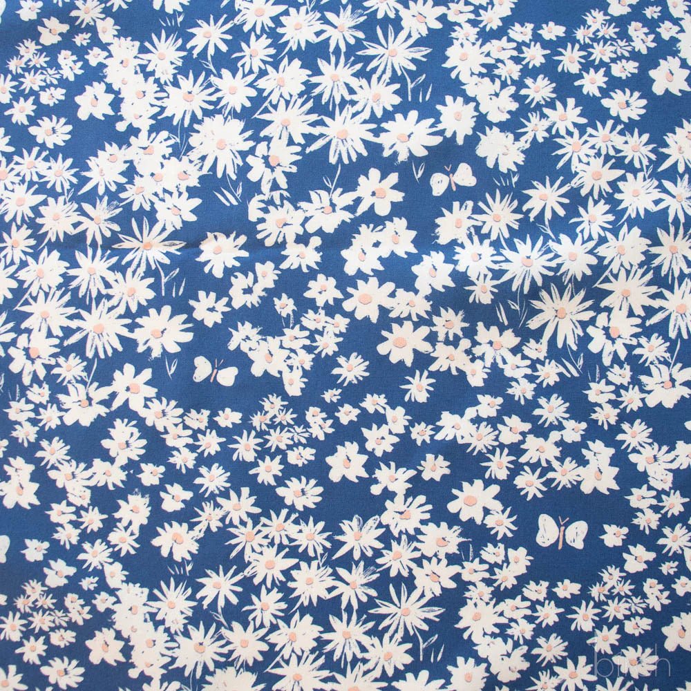 ORGANIC Homestead Daisy Bed Blue - QUILTING COTTON/POPLIN - homesewn
