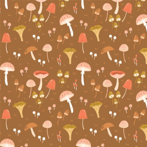 ORGANIC Magic Mushrooms - Brown - Woodland Creatures - QUILTING COTTON/POPLIN - homesewn