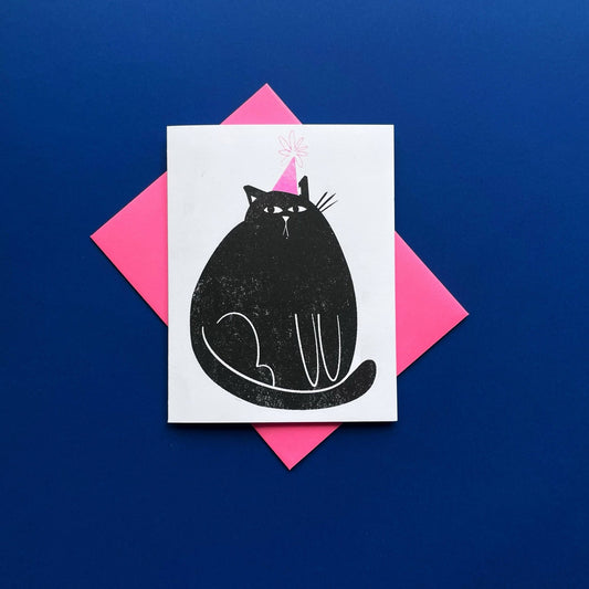 Party Cat Birthday Risograph Greeting Card - homesewn