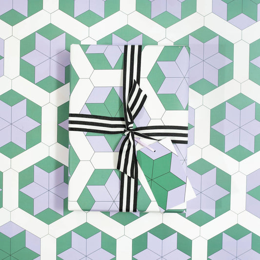 Patchwork Green & Lilac | Christmas Wrapping Paper - homesewn