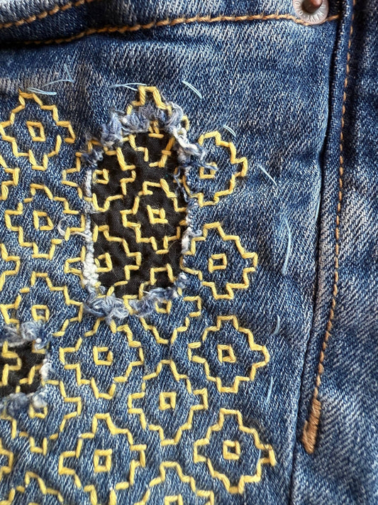 Persimmon Flowers - Minimal Mending + Embellishment Transfer - homesewn