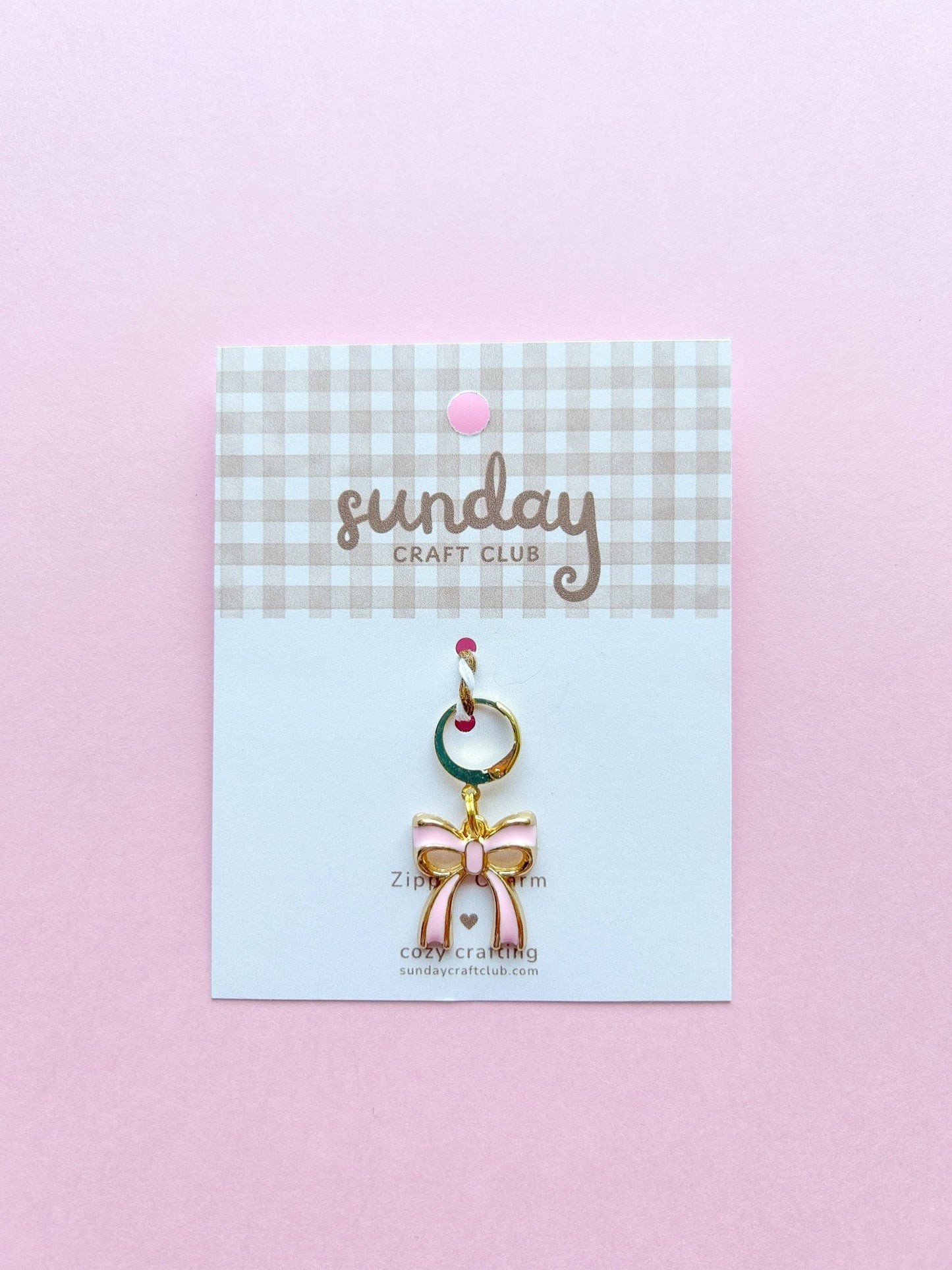 Pink Bow Zipper Charm, Stitch Marker, Bag Charm - homesewn