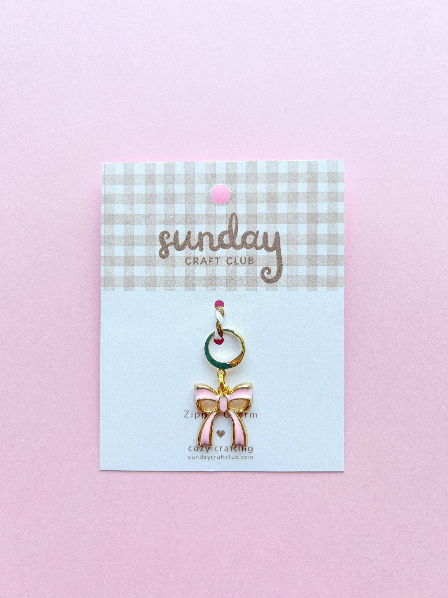 Pink Bow Zipper Charm, Stitch Marker, Bag Charm - homesewn