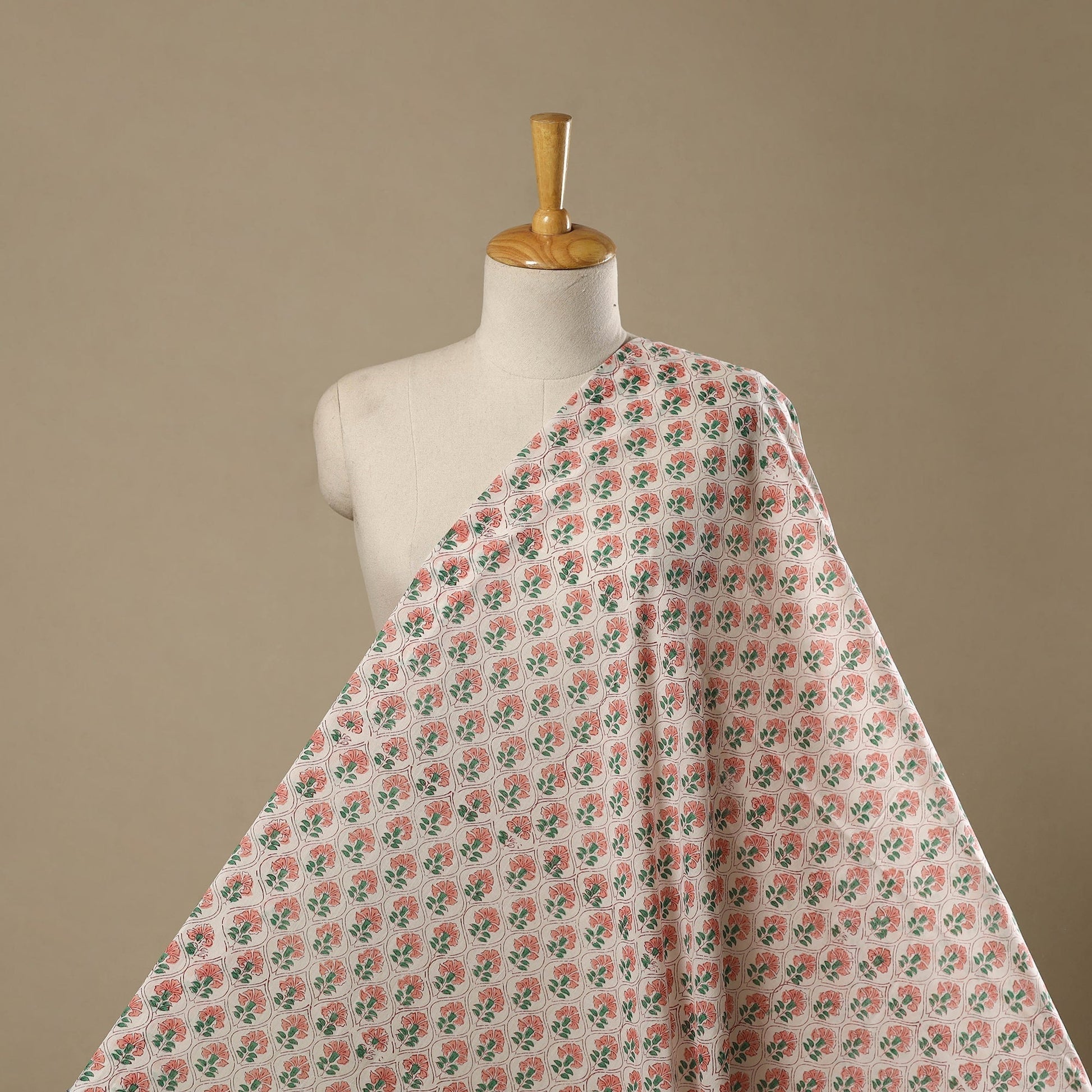 Pink Pure Mul Cotton Hand Block Sanganeri Print Fabric - homesewn