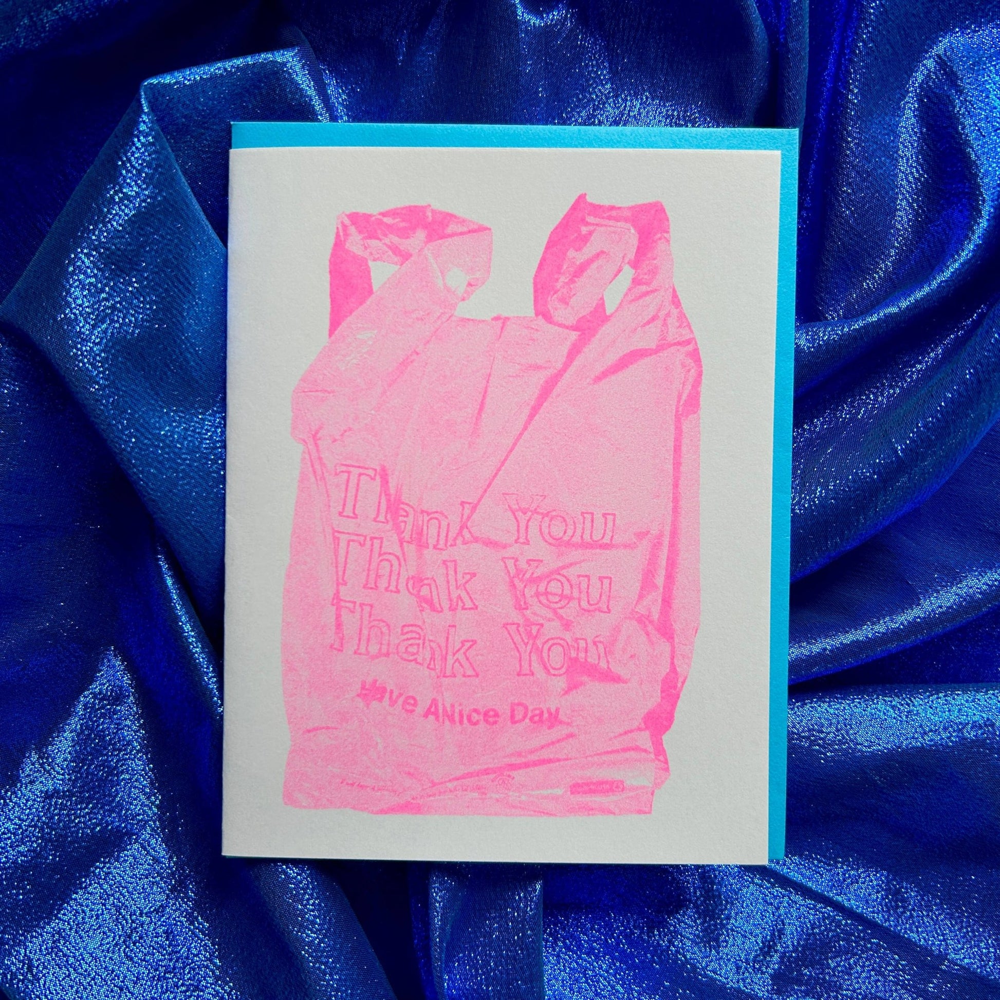 Pink Thank You Bag Risograph A2 Greeting Card - homesewn