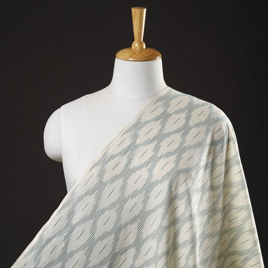 Pochampally Ikat Woven Prewashed Cotton Fabric - Ivory Blue - homesewn