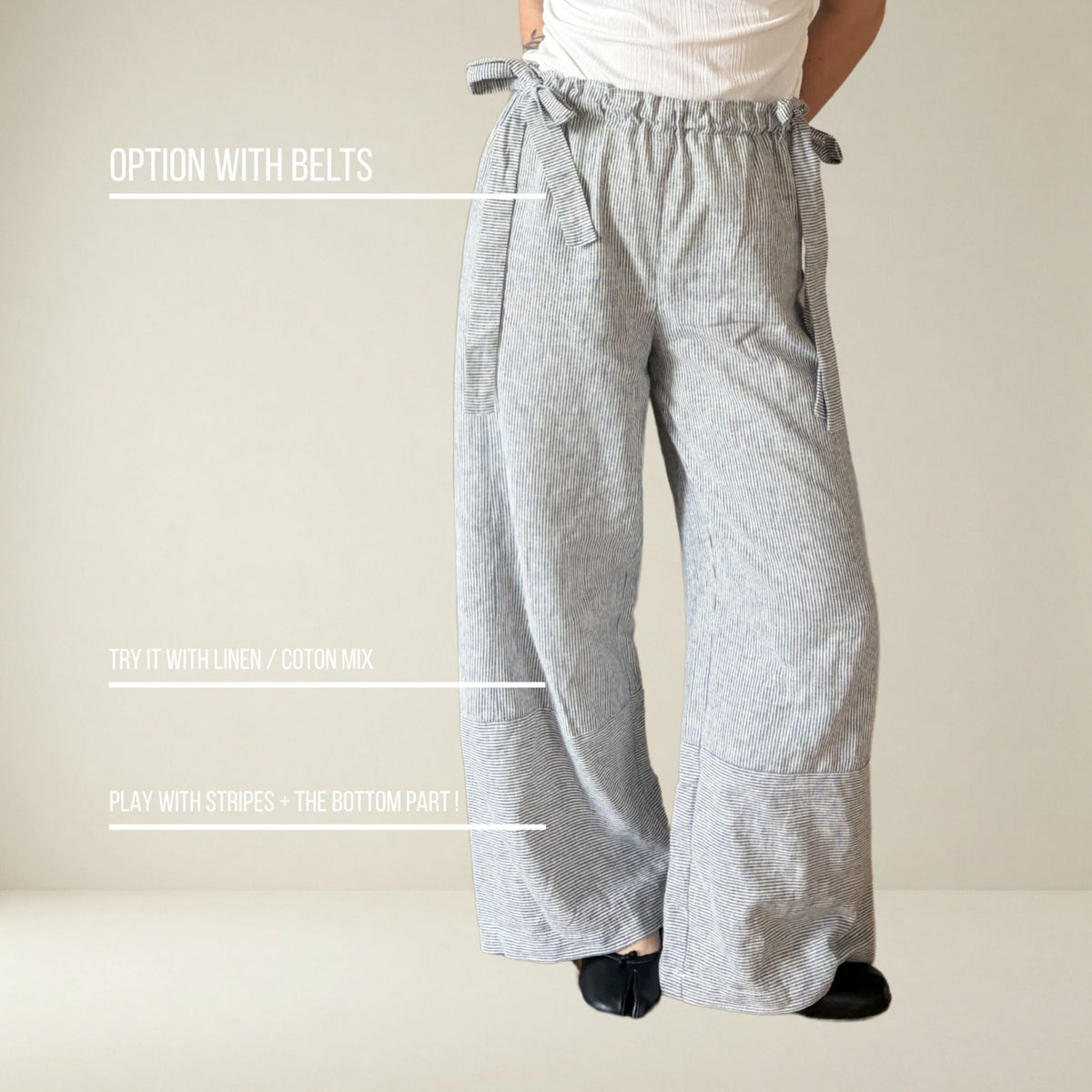 PT003 - 3 in 1 pants beginner friendly with knotted waist - PDF PATTERN - homesewn