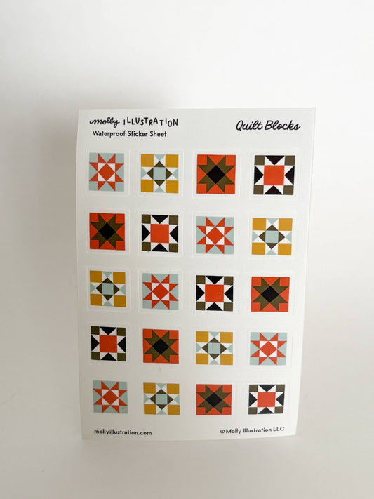 Quilt Block Illustrated Waterproof Vinyl Sticker Sheet - homesewn