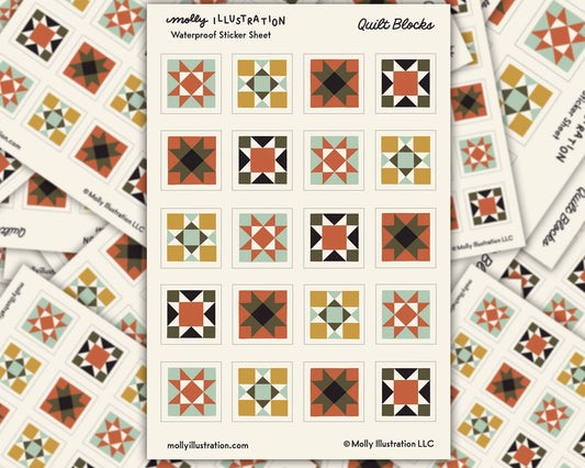 Quilt Block Illustrated Waterproof Vinyl Sticker Sheet - homesewn