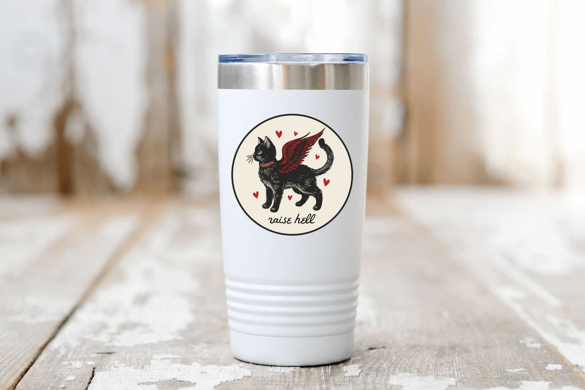 Raise Hell Cat Sticker - kitty, kitten, feathers, angel - homesewn