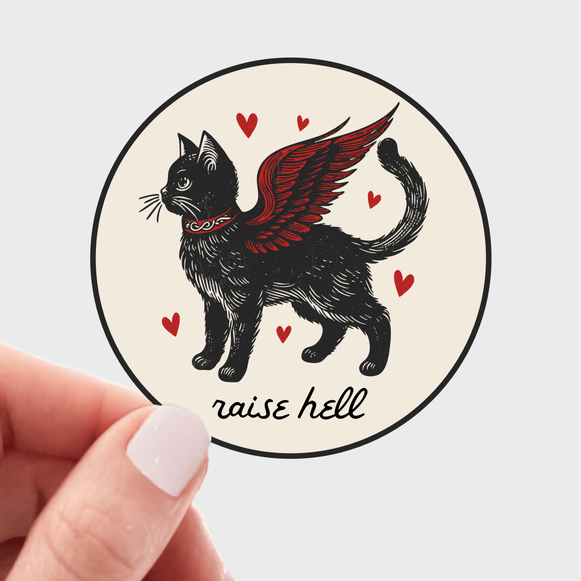 Raise Hell Cat Sticker - kitty, kitten, feathers, angel - homesewn